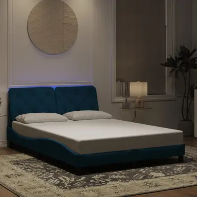 The Living Store Posteljni okvir z LED lučkami moder 120x200 cm žamet - Posteljni Okvir
