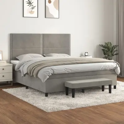 The Living Store Box spring postelja z vzmetnico svetlo siva 180x200 cm žamet - Box Spring Postelja