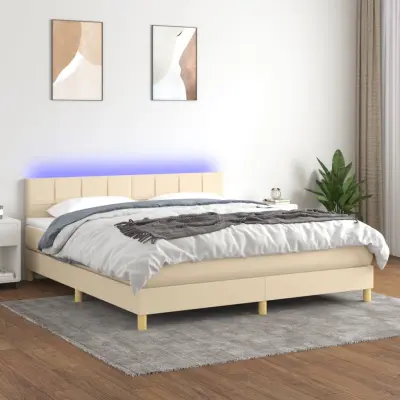 The Living Store Box spring postelja z vzmetnico LED krem 180x200 cm blago - Box Spring Postelja