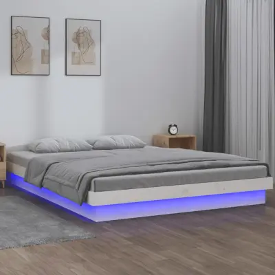 The Living Store LED posteljni okvir bel 140x200 cm trden les - Posteljni Okvir