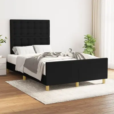The Living Store Posteljni okvir z vzglavjem črn 120x200 cm blago - Posteljni Okvir Z Vzglavjem