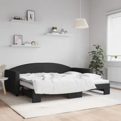 The Living Store Izvlečna dnevna postelja črna 90x200 cm blago - Izvlečna Dnevna Postelja