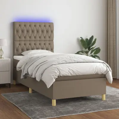 The Living Store Box spring postelja z vzmetnico LED taupe 90x190 cm blago - Box Spring Postelja