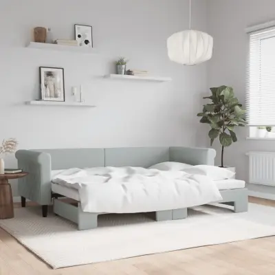 The Living Store Izvlečna dnevna postelja svetlo siva 80x200 cm žamet - Izvlečna Dnevna Postelja