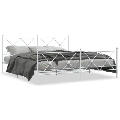 The Living Store Kovinski posteljni okvir z vzglavjem in vznožjem bel 180x200 cm - Posteljni Okvir