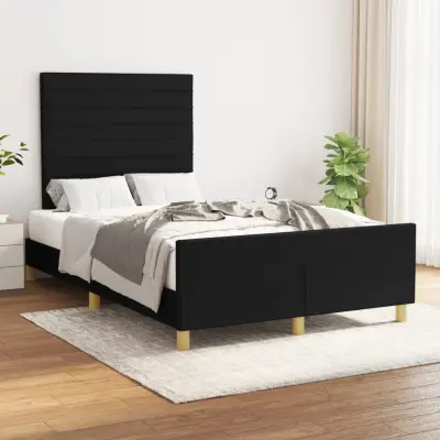 The Living Store Posteljni okvir z vzglavjem črn 120x200 cm blago - Posteljni Okvir Z Vzglavjem