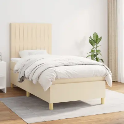 The Living Store Box spring postelja z vzmetnico krem 100x200 cm blago - Box Spring Postelja