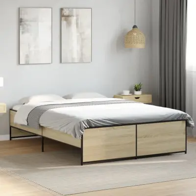 The Living Store Posteljni okvir sonoma hrast 140x190 cm inž. les in kovina - Posteljni Okvir