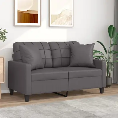 The Living Store Kavč dvosed z okrasnimi blazinami siv 120 cm umetno usnje - Kavč Dvosed