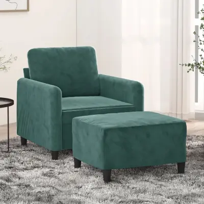 The Living Store Fotelj s stolčkom za noge temno zelen 60 cm žamet - Kavč S Stolčkom Za Noge