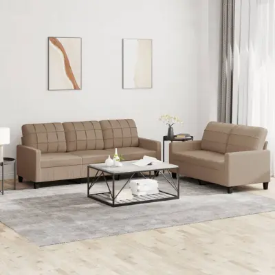The Living Store Sedežna garnitura 2-delna z blazinami kapučino umetno usnje - Sedežna Garnitura