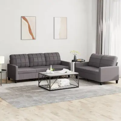 The Living Store Sedežna garnitura 2-delna z blazinami sivo umetno usnje - Sedežna Garnitura