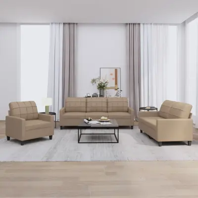 The Living Store Sedežna garnitura 3-delna z blazinami kapučino umetno usnje - Sedežna Garnitura