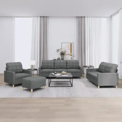 The Living Store Sedežna garnitura 4-delna z blazinami temno sivo blago - Sedežna Garnitura