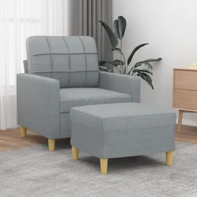 The Living Store Fotelj s stolčkom za noge svetlo siv 60 cm blago - Kavč S Stolčkom Za Noge