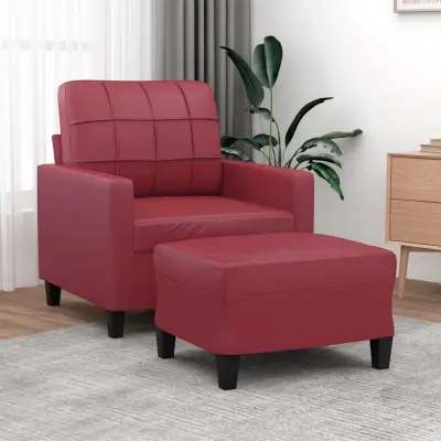 The Living Store Fotelj s stolčkom za noge vinsko rdeč 60 cm umetno usnje - Kavč S Stolčkom Za Noge