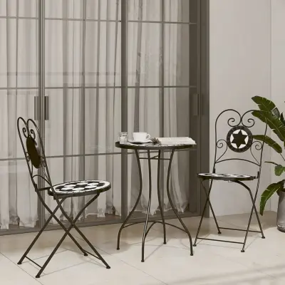 The Living Store Bistro mizica mozaik črna in bela železo in keramika - Bistro Garnitura Mozaik