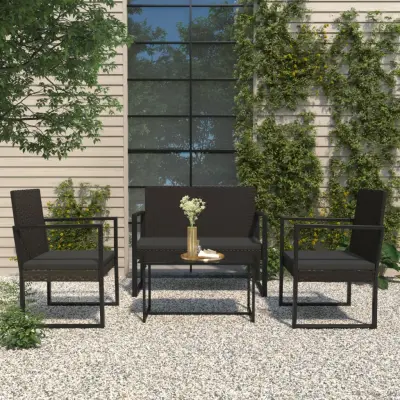 The Living Store Vrtna klop z blazinami črna 106 cm poli ratan - Vrtna Klop