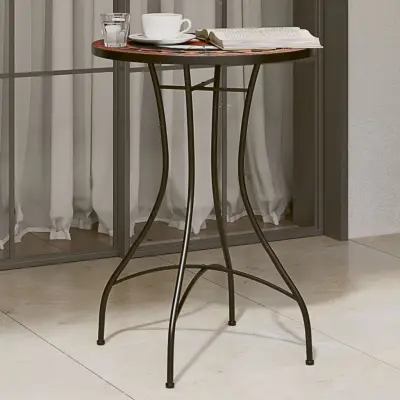 The Living Store Bistro mizica z mozaikom terakota in bela Ø50x70 cm keramika - Bistro Mizica Z Mozaikom