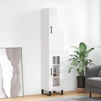 The Living Store Visoka omara visok sijaj bela 34,5x34x180 cm inženirski les - Visoka Omara