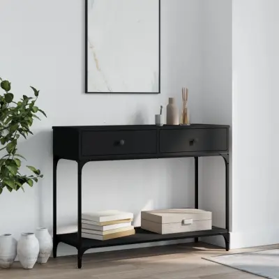 The Living Store Konzolna mizica črna 100x34,5x75 cm inženirski les - Konzolna Mizica