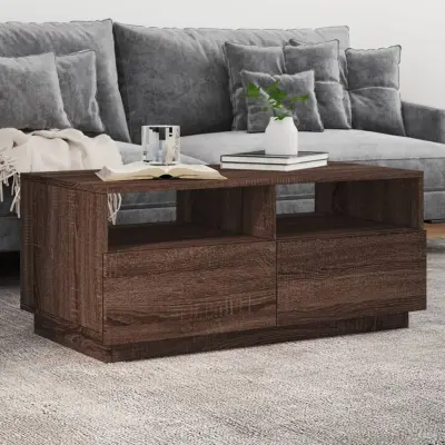 The Living Store Klubska mizica z LED lučkami rjavi hrast 90x49x40 cm - Klubska Mizica