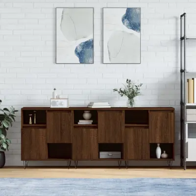 The Living Store Komoda 3 kosi rjav hrast inženirski les - Komoda