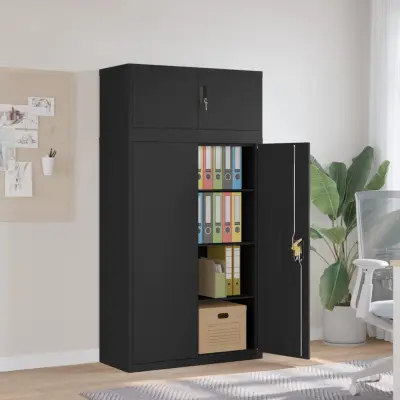 The Living Store Arhivska omara črna 90x40x180 cm jeklo - Arhivska Omara