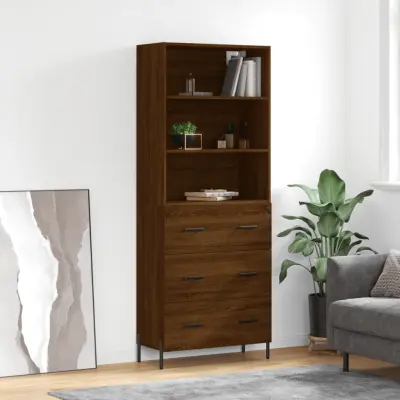 The Living Store Visoka komoda rjav hrast 69,5x34x180 cm inženirski les - Visoka Omarica
