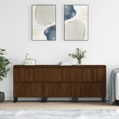 The Living Store Komoda 3 kosi rjav hrast inženirski les - Komoda