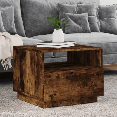 The Living Store Klubska mizica z LED lučkami dimljeni hrast 50x49x40 cm - Klubska Mizica