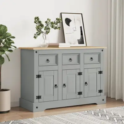 The Living Store Komoda Corona siva 112x43x78 cm trdna mehiška borovina - Komoda