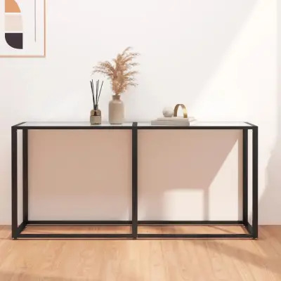 The Living Store Konzolna mizica beli marmor 160x35x75,5 cm kaljeno steklo - Konzolna Mizica