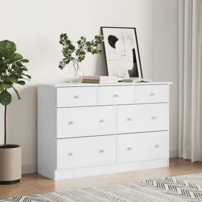The Living Store Predalnik ALTA bel 112x35x73 cm trdna borovina - Predalnik