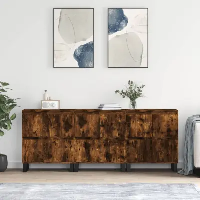 The Living Store Komoda 3 kosi dimljen hrast inženirski les - Komoda