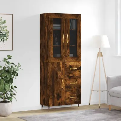 The Living Store Visoka komoda dimljen hrast 69,5x34x180 cm inženirski les - Visoka Omara