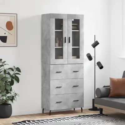 The Living Store Visoka komoda betonsko siva 69,5x34x180 cm inženirski les - Visoka Omara