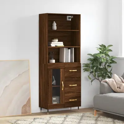 The Living Store Visoka komoda rjav hrast 69,5x34x180 cm inženirski les - Visoka Omarica