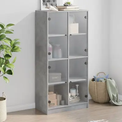 The Living Store Visoka omara z vrati betonsko siva 68x37x142 cm inženirski les - Komoda