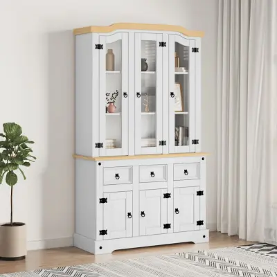 The Living Store Visoka omara Corona bela 112x43x196 cm trdna mehiška borovina - Visoka Omara
