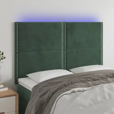 The Living Store LED posteljno vzglavje temno zeleno 144x5x118/128 cm žamet - LED Vzglavje