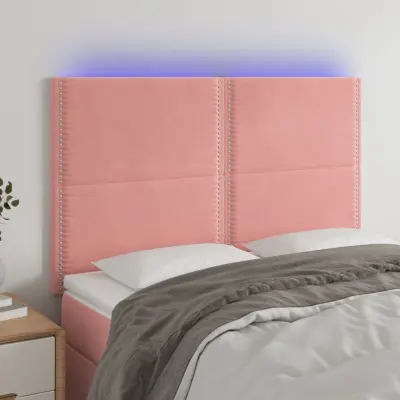 The Living Store LED posteljno vzglavje roza 144x5x118/128 cm žamet - LED Vzglavje
