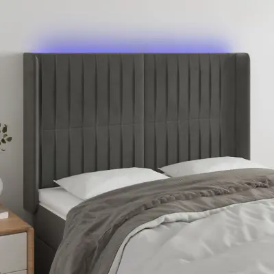 The Living Store LED posteljno vzglavje temno sivo 147x16x118/128 cm žamet - LED Vzglavje