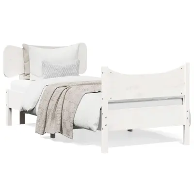 The Living Store Posteljni okvir brez vzmetnice bel 75x190 cm trdna borovina - Posteljni Okvir
