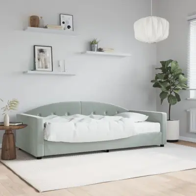 The Living Store Dnevna postelja z vzmetnico svetlo siva 90x200 cm žamet - Dnevna Postelja Z Vzmetnico