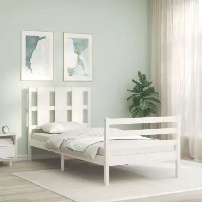 The Living Store Posteljni okvir z vzglavjem bel trden les - Posteljni Okvir