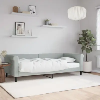 The Living Store Dnevna postelja z vzmetnico svetlo siva 90x200 cm žamet - Dnevna Postelja Z Vzmetnico