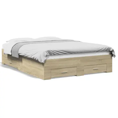 The Living Store Posteljni okvir s predali sonoma hrast 140x190cm inženirski les - Posteljni Okvir