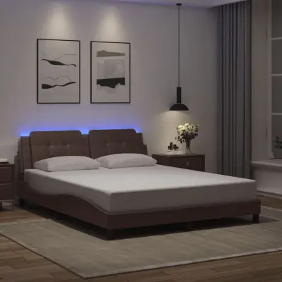 The Living Store Posteljni okvir z LED lučkami rjav 160x200 cm umetno usnje - Posteljni Okvir