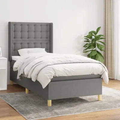 The Living Store Box spring postelja z vzmetnico temno siva 80x200 cm blago - Box Spring Postelja